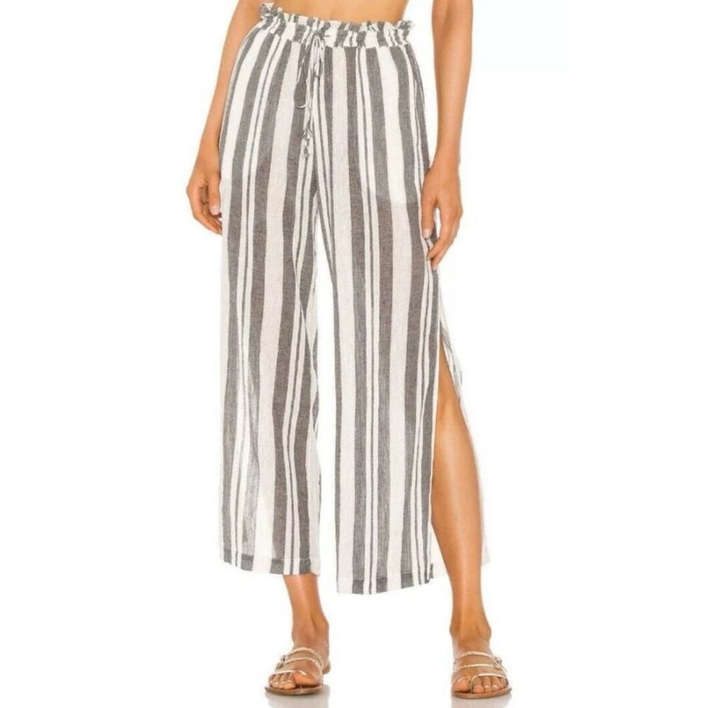 Joie sheer gray, ivory, and gold Striped cropped Pants beach cover up